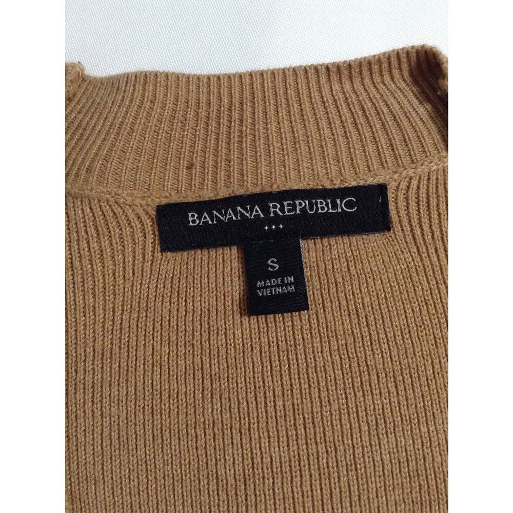 Banana Republic Long Cardigan Sweater Small Camel Tan Open Front Button Cuff - Picture 7 of 8